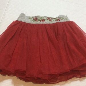 Well Dressed Wolf Red Tiered Skirt with Embroidered Waistband